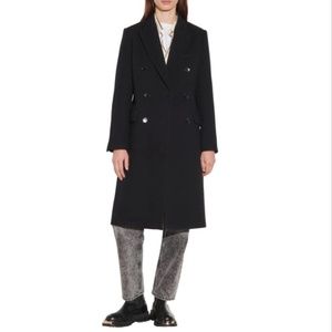 Sandro Double Breasted Virgin Wool Blend Coat
